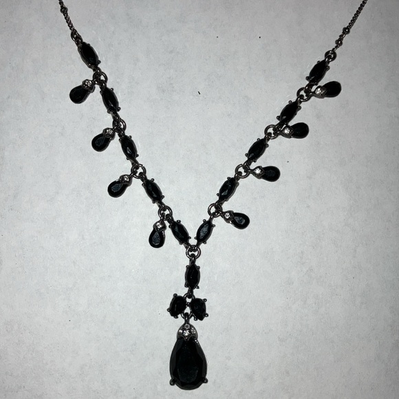 Vintage LC Necklace Black Teardrops w/Clear Rhinestones & Matching Bracelet - Picture 3 of 7